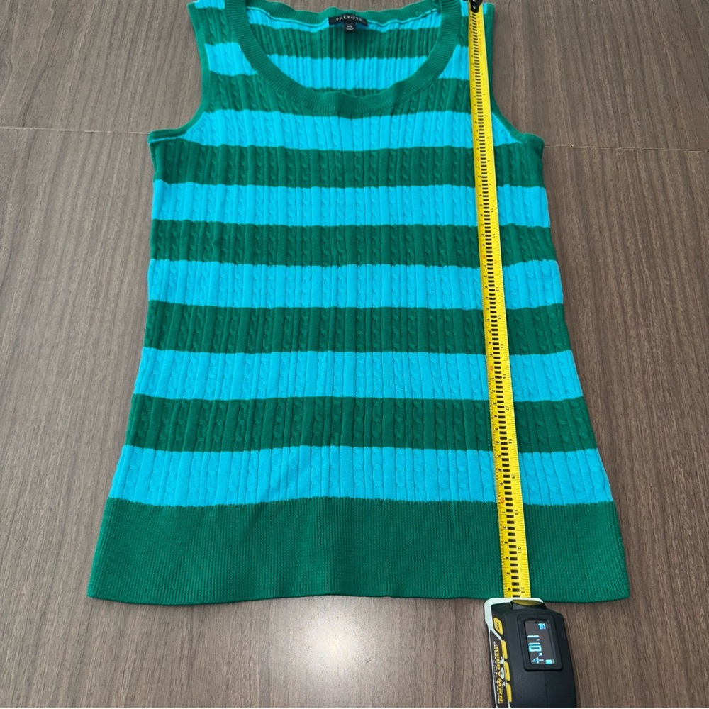 Talbots XS Cable Knit Top Cotton Blue/Green Striped Sleeveless Tank Classic - Picture 5 of 9